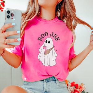 Halloween Spooky Ghost Shirt, Comfort Colors Cute Ghost Tee, Boo jee Spookie Ghost Shirt, Ghost with Stanley Cup Shirt, Spooky Vibes Shirt