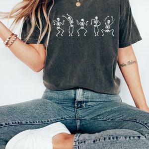 Halloween Comfort Colors Dancing Skeleton Shirt, Halloween Party Dancing Shirt, Vintage Halloween Shirt, Retro Skeleton Shirt for Women 9-1