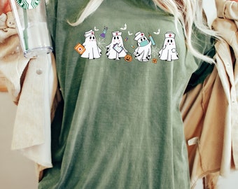 Halloween Ghost Comfort Colors Shirt, Halloween Spooky Nurse Ghost Shirt, Cute Nurse Shirt, Spooky Season Ghost Sweatshirt