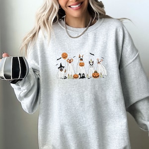 Halloween Dog Ghost Sweatshirt, Dog Lover Halloween Crewneck, Spooky Season Ghost Dog Mom Sweater, Trendy Cute Ghost Sweatshirt