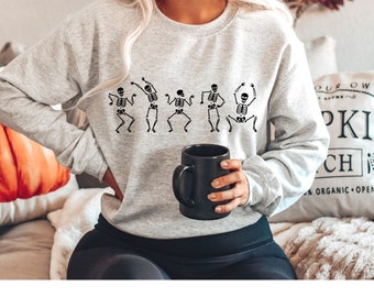 Dancing Skeleton Halloween Sweatshirt, Halloween Dancing Skeleton Sweatshirt, Retro Halloween Skeleton Sweatshirt