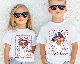 Camisetas divertidas de Silly Goose, camisetas patrióticas a juego para niños, camiseta personalizada del 4 de julio para niñas, camiseta Firequacker del 4 de julio para niños