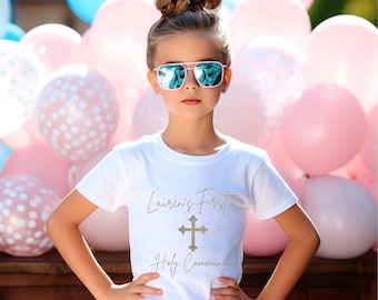 Personalisierte erste Heilige Kommunion Mädchen Geschenke Shirt, immer bereit Outfit Tshirt, Blumenmädchen Geschenk Hoodie