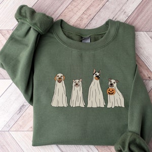 Halloween Dog Ghost Sweatshirt, Dog Lover Halloween Crewneck, Spooky Season Ghost Dog Mom Sweater, Trendy Cute Ghost Sweatshirt