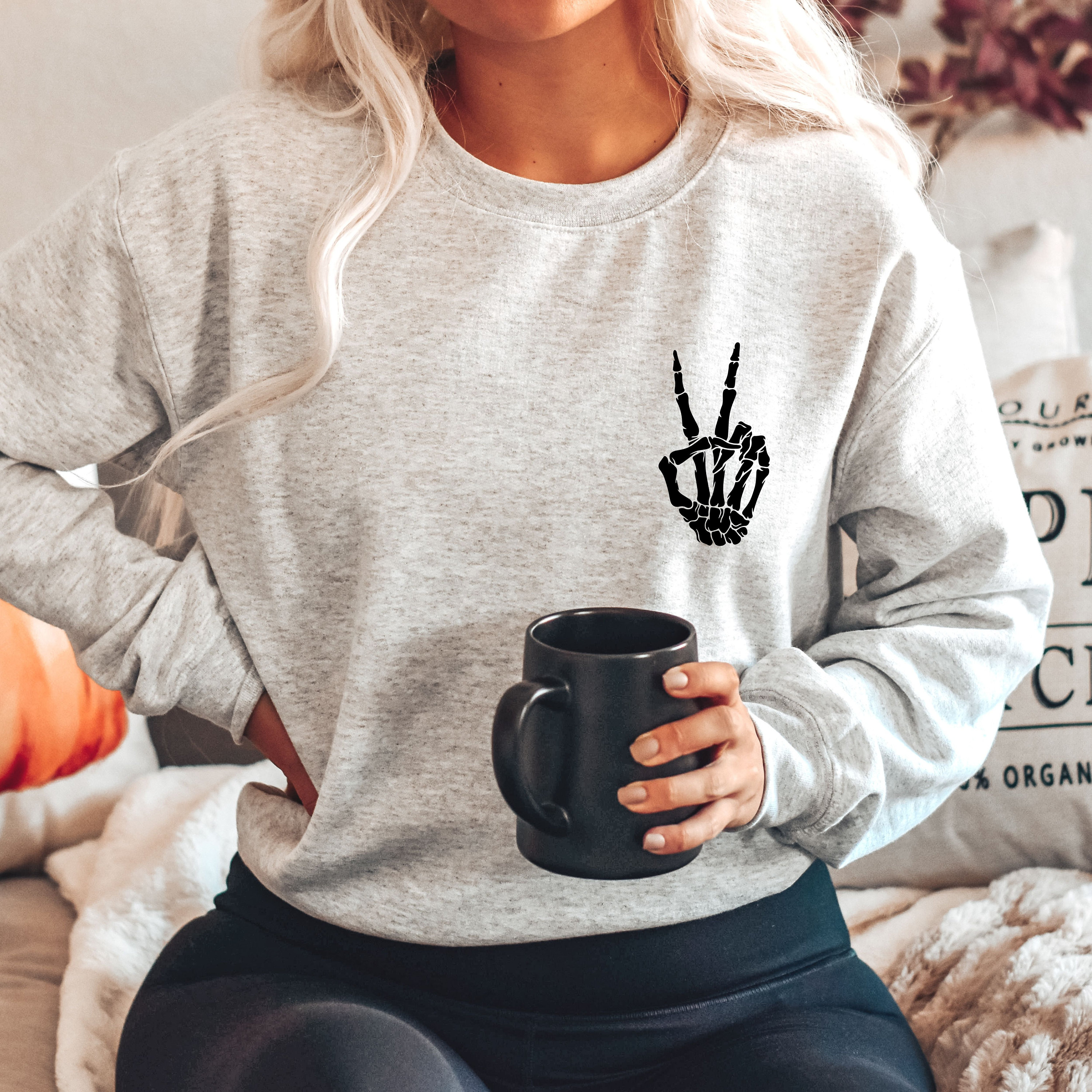 Skeleton Peace Sign Sweatshirt Skeleton Hand Sweatshirt - Etsy