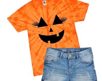 Pumpkin Face Shirt, Halloween Pumpkin Shirt, Halloween Tie Dye Shirt, Halloween Kids Shirt, Girls Halloween Tee