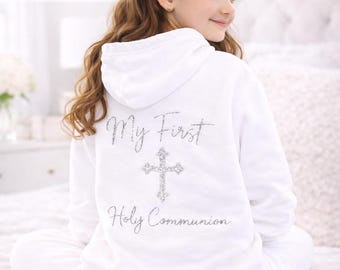 First Communion Getting Ready Outfit Girl, Rush Order Personalized Communion Sweatsuit, Custom Name Hoodie Set, Communion Morning Outfit