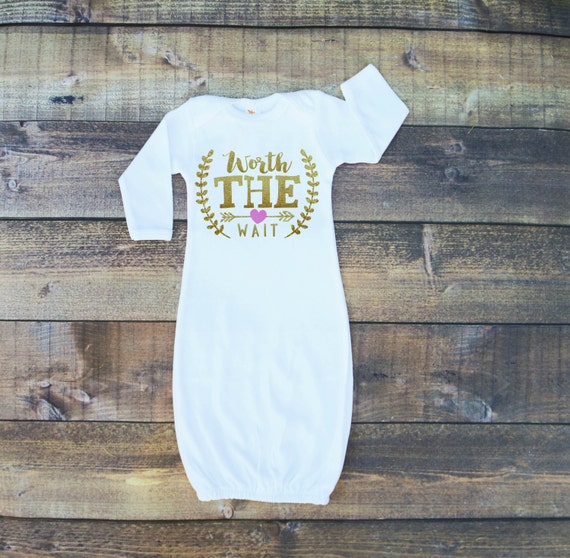 Worth The Wait Gown Newborn Girl Take Home Outfit Newborn Etsy - roblox hospital gown