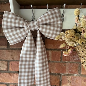 Decorative shabby chic beige gingham fabric bow (small, medium or large sizes )