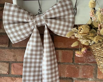 Decorative shabby chic beige gingham fabric bow (small, medium or large sizes )