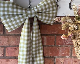 Decorative shabby chic Green gingham fabric bow (small, medium or large sizes )