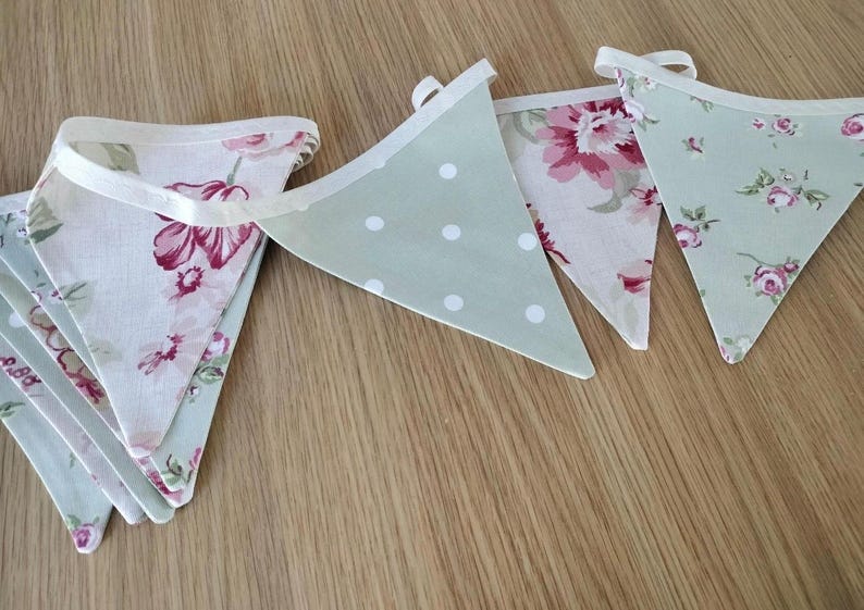NEW!!…Shabby chic Green bunting image 2