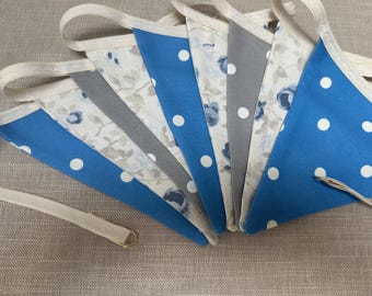 Coastal sky blue contempoary double sided hand made fabric bunting