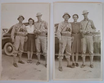 TWO 1941 Real Photo Postcards - Soldiers - Old Car