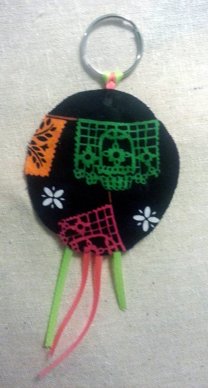 Embroidered Felt Sugar Skull Keychain Etsy