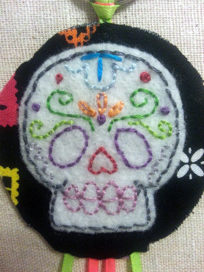 Embroidered Felt Sugar Skull Keychain Etsy