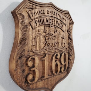 3D V CARVED - Personalized Philadelphia Pennsylvania Police Badge V Carved Wood Sign