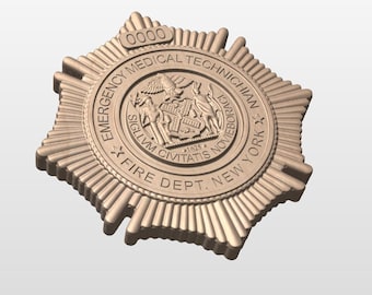 Letrero de madera tallado con insignia V de técnico médico de emergencias del FDNY personalizado