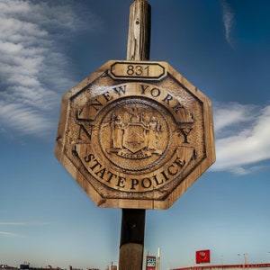 Custom Personalized New York State Police Badge  - Personalized Badge 3D V Carved Wood Sign #nyspolice