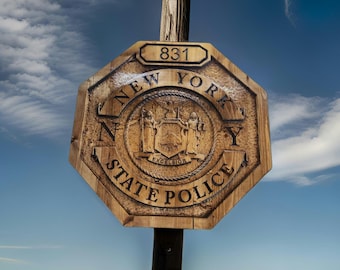 Custom Personalized New York State Police Badge  - Personalized Badge 3D V Carved Wood Sign #nyspolice