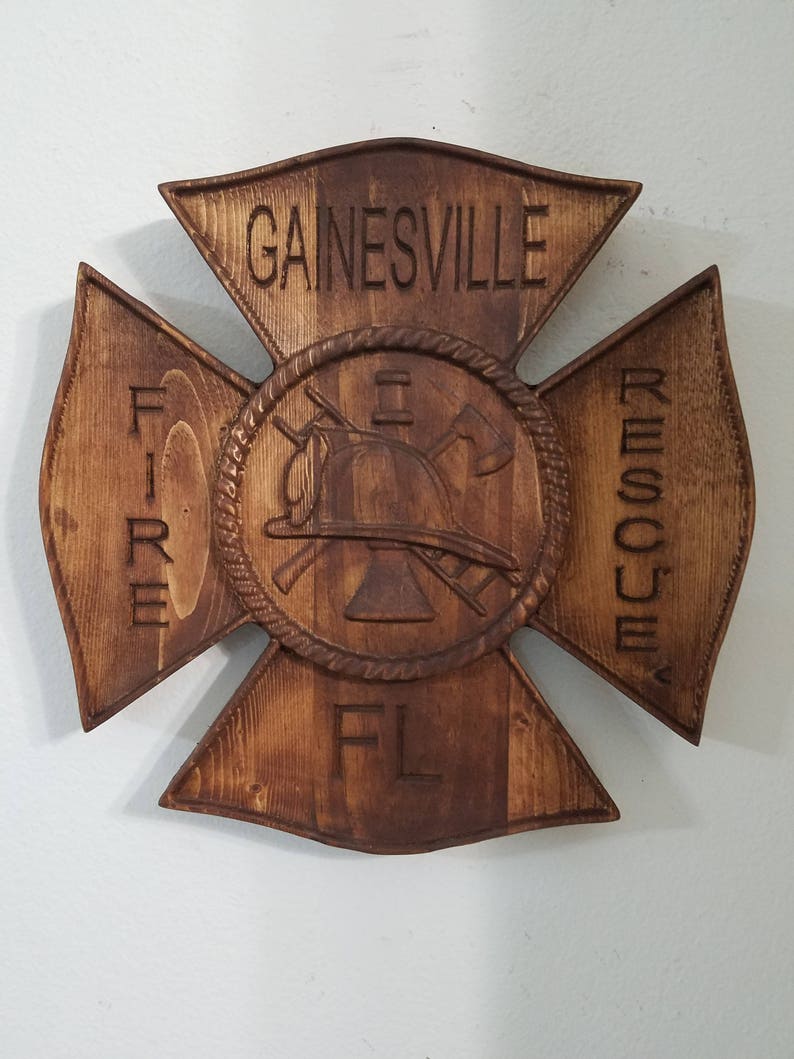 Fire Dept Maltese Cross Badge  3D V CARVED  Personalized image 0