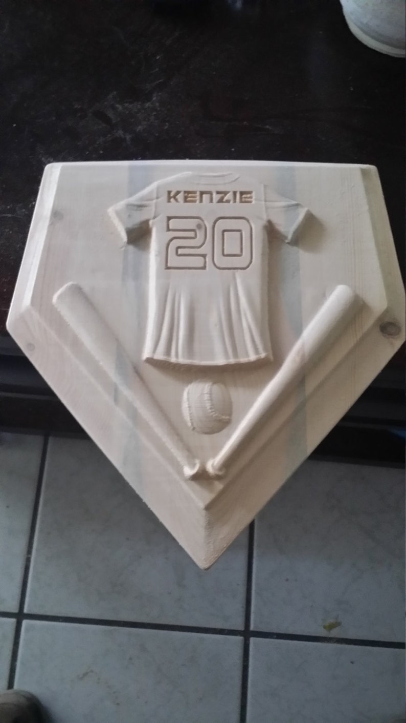 Personalized Home Plate Baseball/Softball V Carved Wooden Sign image 0
