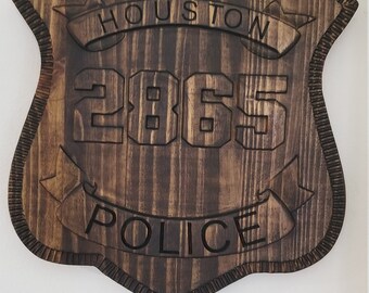 Placa de policía de Houston personalizada: letrero de madera tallada personalizado