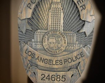 Personalized LAPD Police Badge: 3D Carved Wood Sign