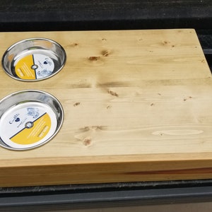 Unique Handmade Floating Double Cat Dish Shelf with two 12 oz dishes