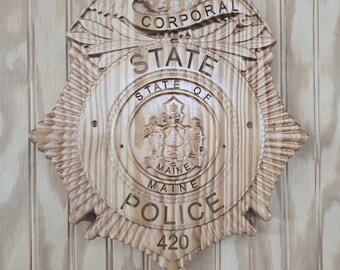 Insignia de cabo de la Policía Estatal de Maine personalizada - Letrero de madera tallado en 3D