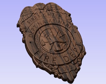 Custom Fire Dept Firefighter Badge 3D V Carved Wood Sign