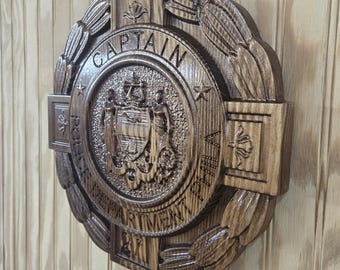 Placa personalizada con insignia de capitán de policía - Letrero de madera tallado a medida