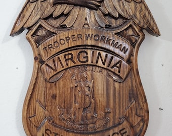 Virginia State Trooper Badge - 3D V CARVED - Personalized Police Badge V Carved Wood Sign