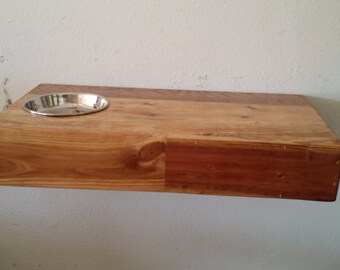 Comedero flotante para gatos hecho a mano: comedero elevado de madera con cuenco de acero inoxidable