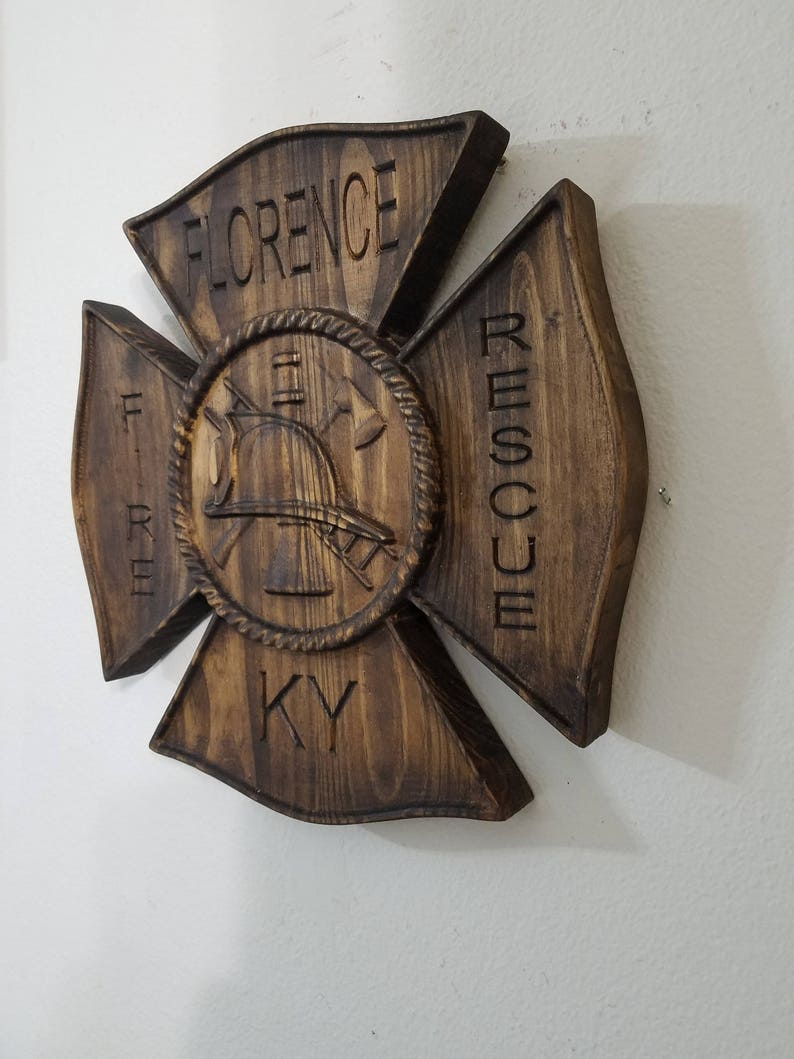 Fire Dept Maltese Cross Badge  3D V CARVED  Personalized image 3