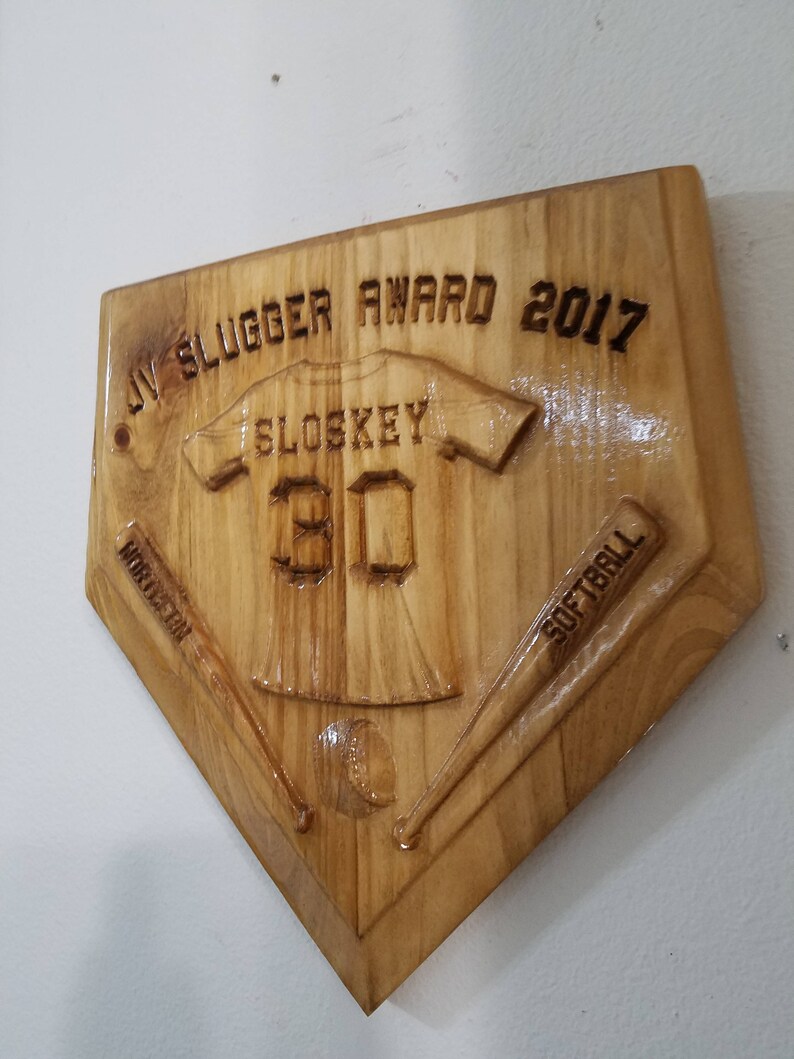 Personalized Home Plate Baseball/Softball V Carved Wooden Sign image 3
