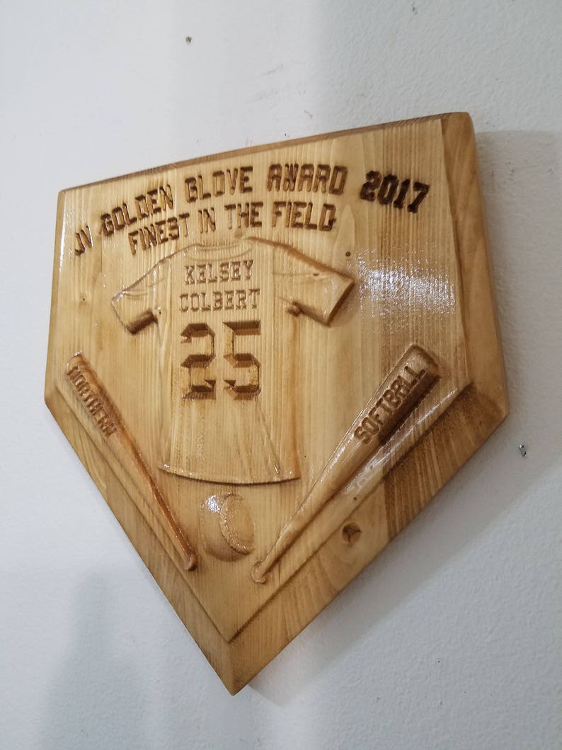 Personalized Home Plate Baseball/Softball V Carved Wooden Sign image 2