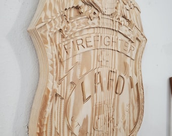 Personalized LAFD Firefighter Badge: 3D Carved Wooden Sign