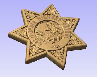 Insignia de la Patrulla de Carreteras de California CHP CHiP's- Insignia personalizada 3D V Signo de madera tallada