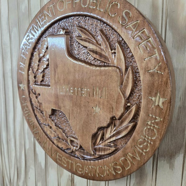 Personalized Texas DPS Trooper Badge: V Carved Wood Sign