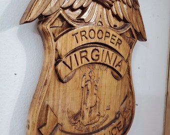 Insignia personalizada de policía estatal de Virginia: letrero de madera tallado en 3D