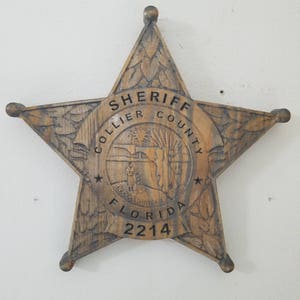 Custom Collier County Sheriff Personalized Badge 3D V Carved Wood Sign