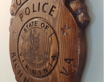 Personalized Richmond Police Badge: 3D Carved Wooden Sign