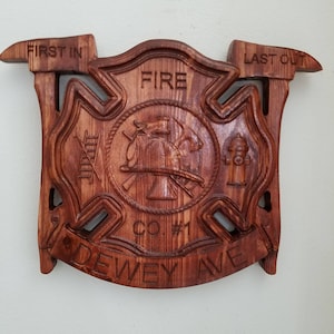 Personalized Fire Dept fighter V Carved Wooden Sign