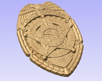 Custom Sheriff Badge, 12 x 17 Inch Wood Plaque - 3D Carved Sign