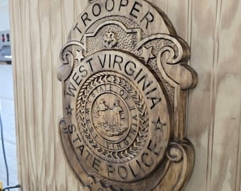 Custom West Virginia State Police Badge: 3D Carved Wood Sign