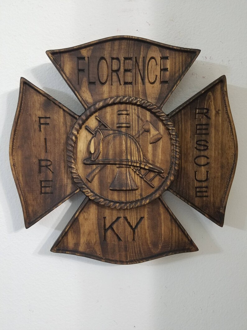 Fire Dept Maltese Cross Badge  3D V CARVED  Personalized image 2