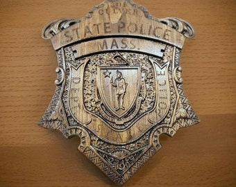 3D V CARVED - Personalized Massachusetts State Police Trooper Badge V Carved Wood Sign
