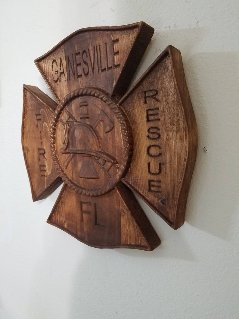 Fire Dept Maltese Cross Badge  3D V CARVED  Personalized image 1
