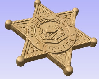 Letrero de madera tallado con la insignia V de la patrulla de carreteras de Utah personalizada
